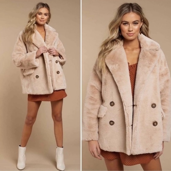 Free People Kate Faux Fur Double-Breasted Teddy Coat – Blush Nude – Size XS - Picture 2 of 3
